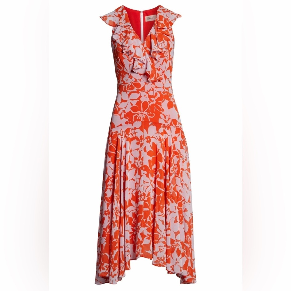 Eliza J Orange Asymmetrical Pleated Sundress - Picture 3 of 7